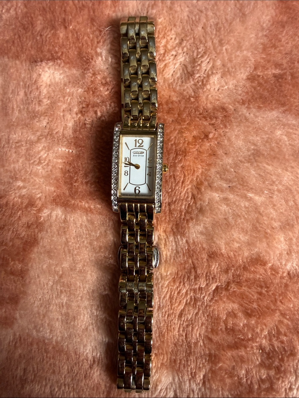 Vintage Citizen Gold-Tone Rectangular Women’s Crystal Bracelet Watch - Picture 2 of 7